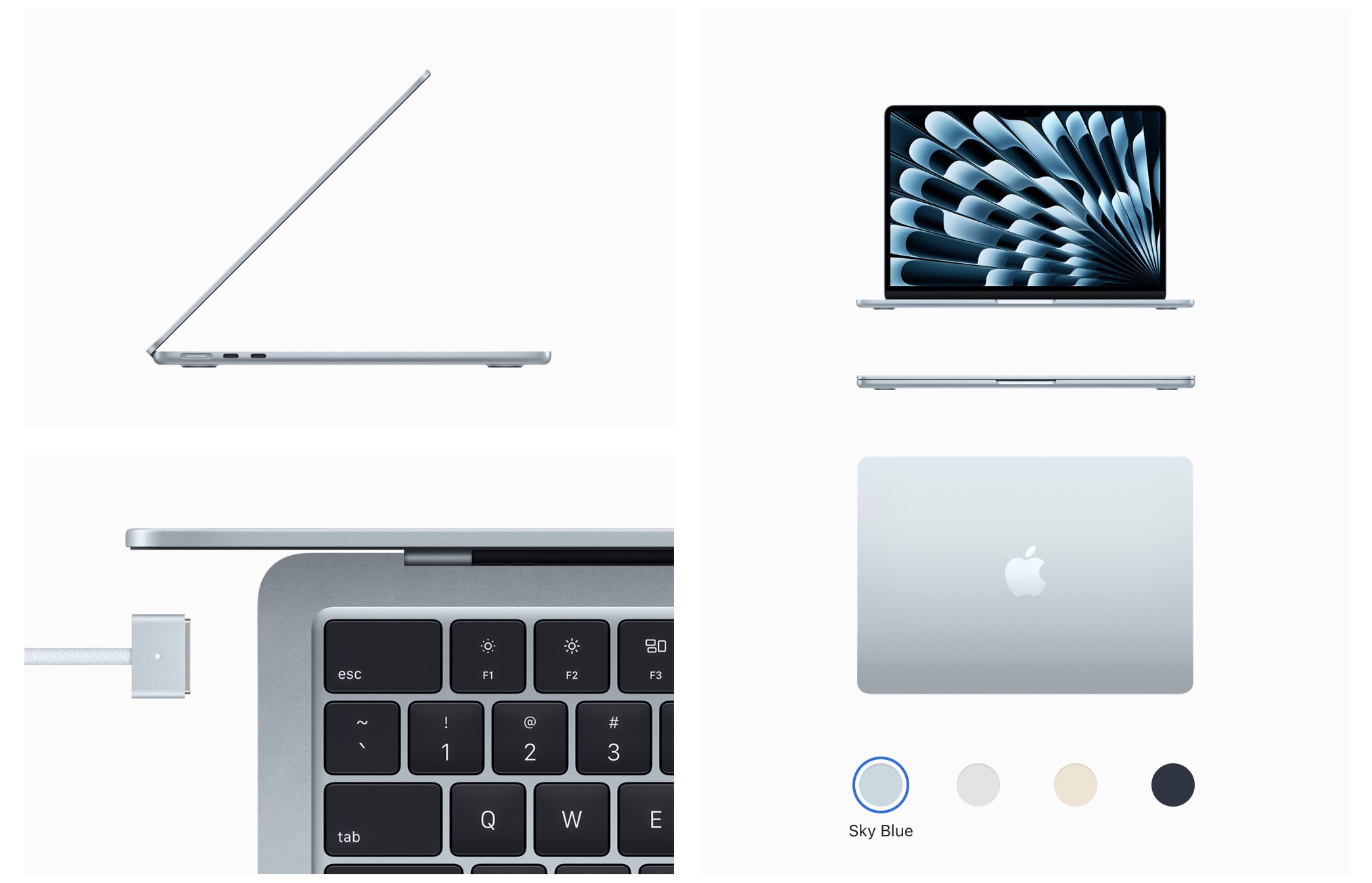 مک بوک ایر M4 آبی آسمانی از زوایای مختلف